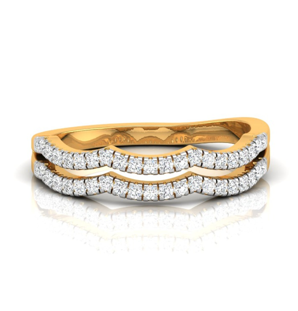 round cut wave design lab-grown diamond band in yellow gold