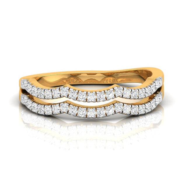 round cut wave design lab-grown diamond band in yellow gold