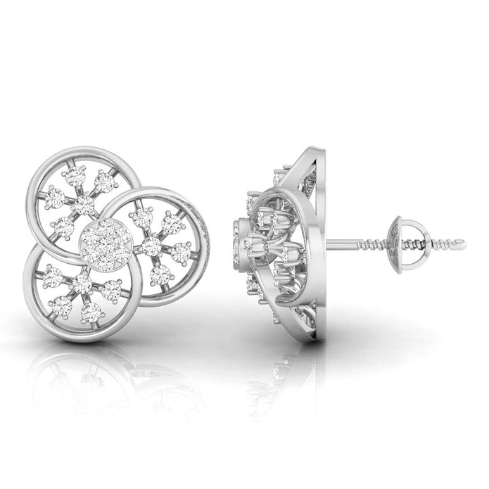 floral round diamond stud earrings in white gold
