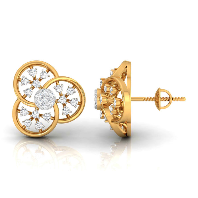 floral round diamond stud earrings in yellow gold