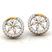 floral round diamond stud earrings in yellow gold