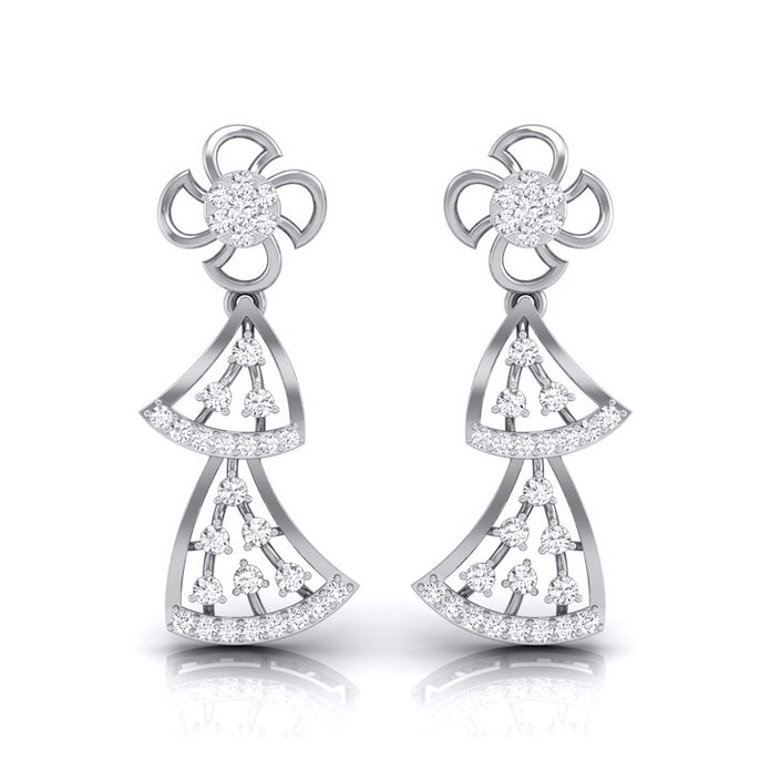 round diamond dangler earrings in white gold