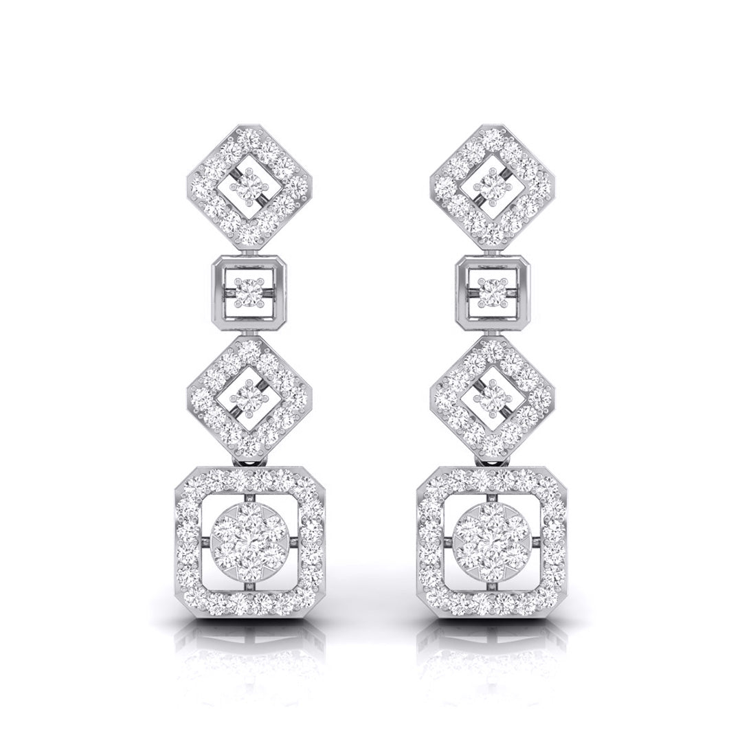 round diamond dangler earrings in white gold