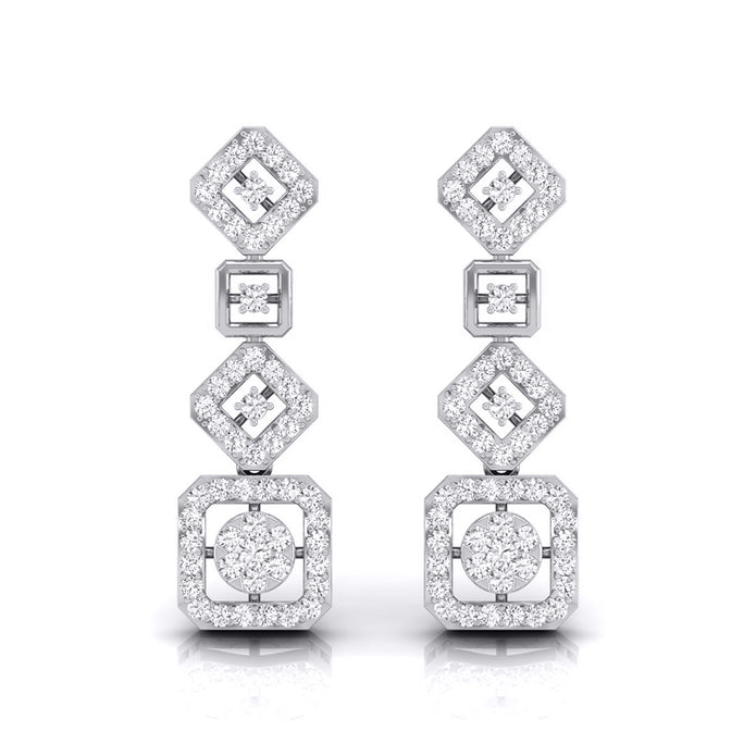 round diamond dangler earrings in white gold