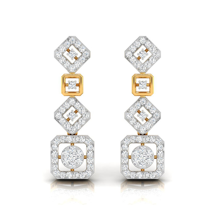 round diamond dangler earrings in yellow gold