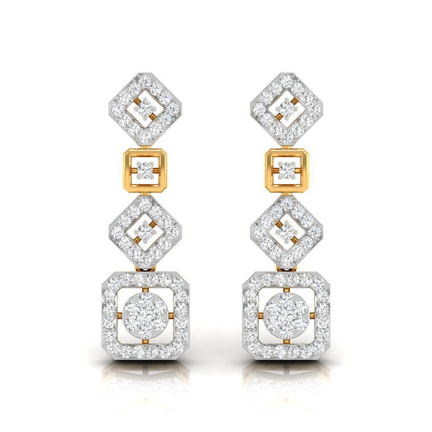 round diamond dangler earrings in yellow gold