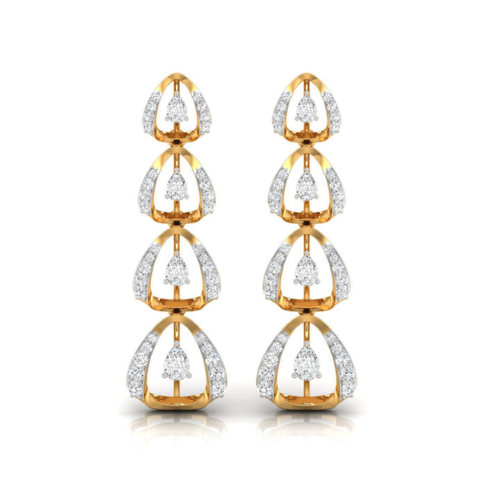 round diamond dangler earrings in yellow gold