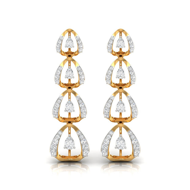 round diamond dangler earrings in yellow gold