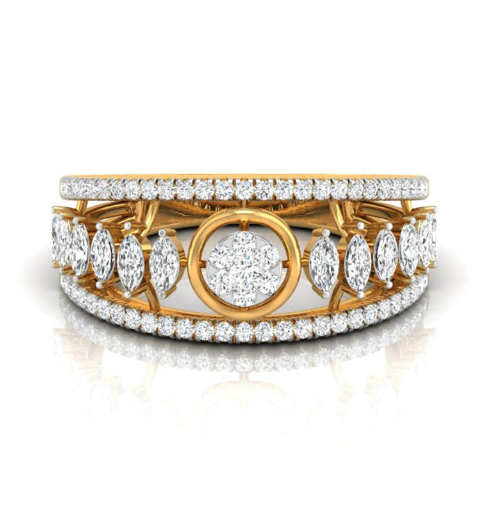 round and marquise cut lab-grown diamond band in yellow gold