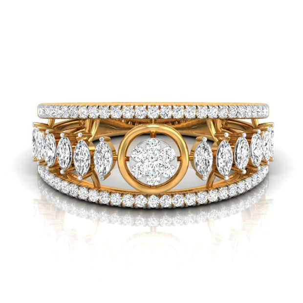 round and marquise cut lab-grown diamond band in yellow gold