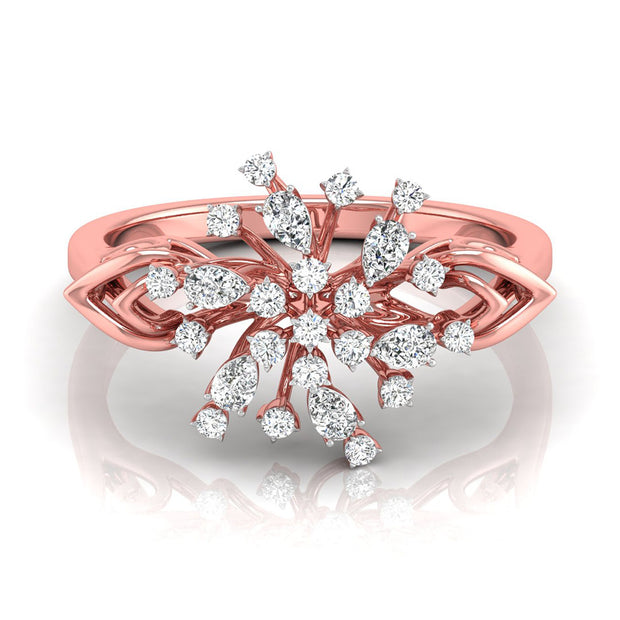 round and pear cut cluster cocktail diamond ring in rose gold
