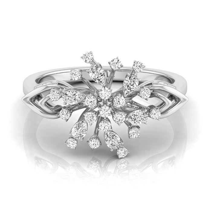 round and pear cut cluster cocktail diamond ring in white gold