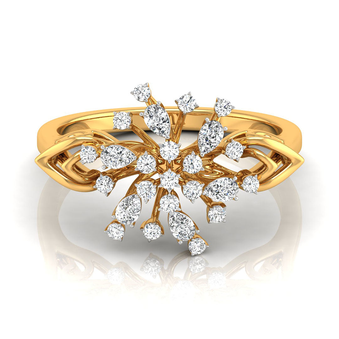 round and pear cut cluster cocktail diamond ring in yellow gold
