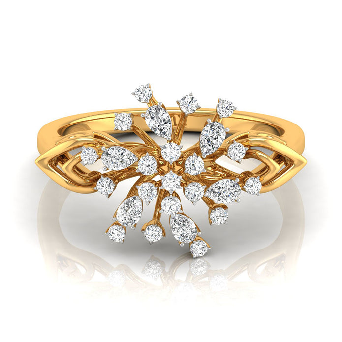 round and pear cut cluster cocktail diamond ring in yellow gold