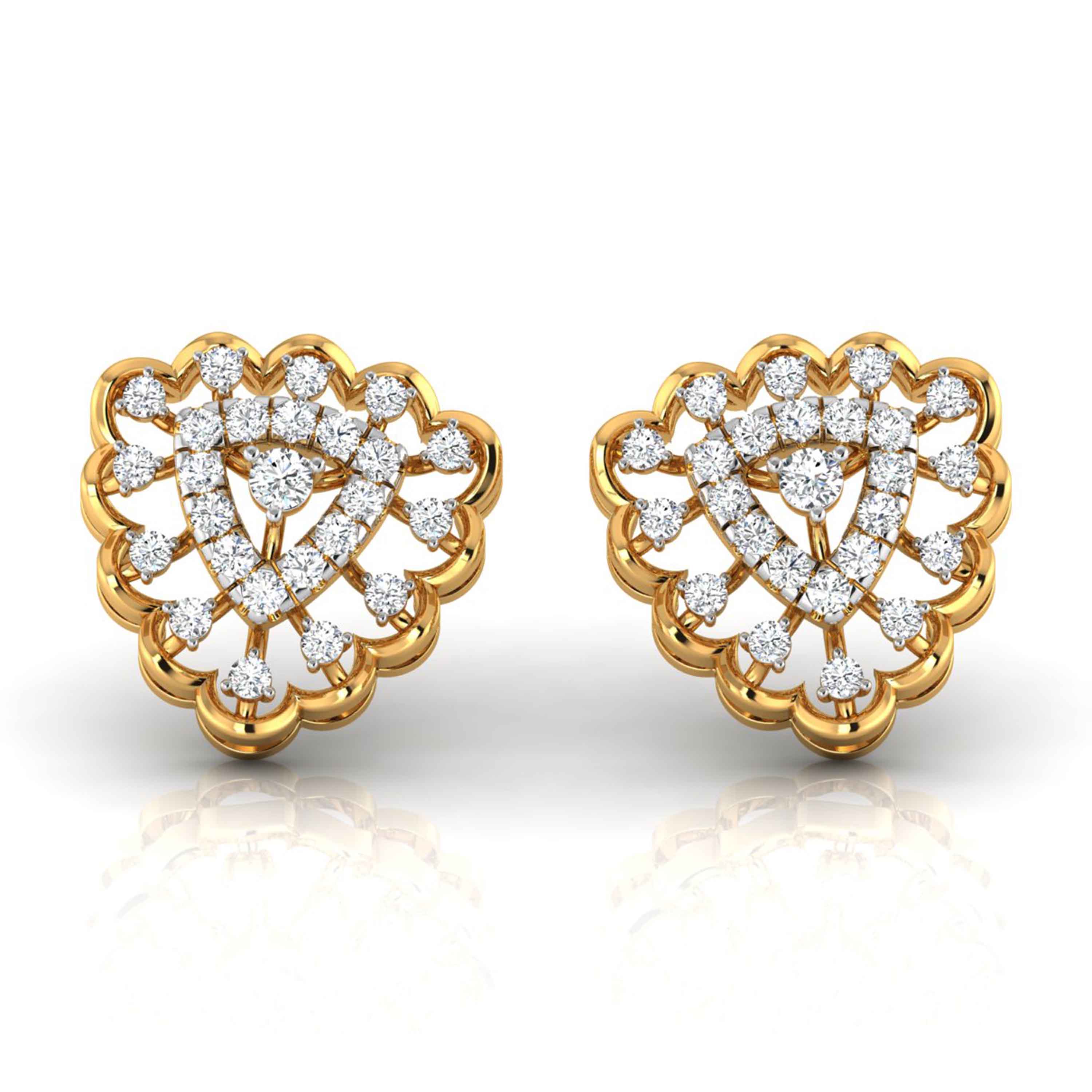 round diamond stud earrings in yellow gold