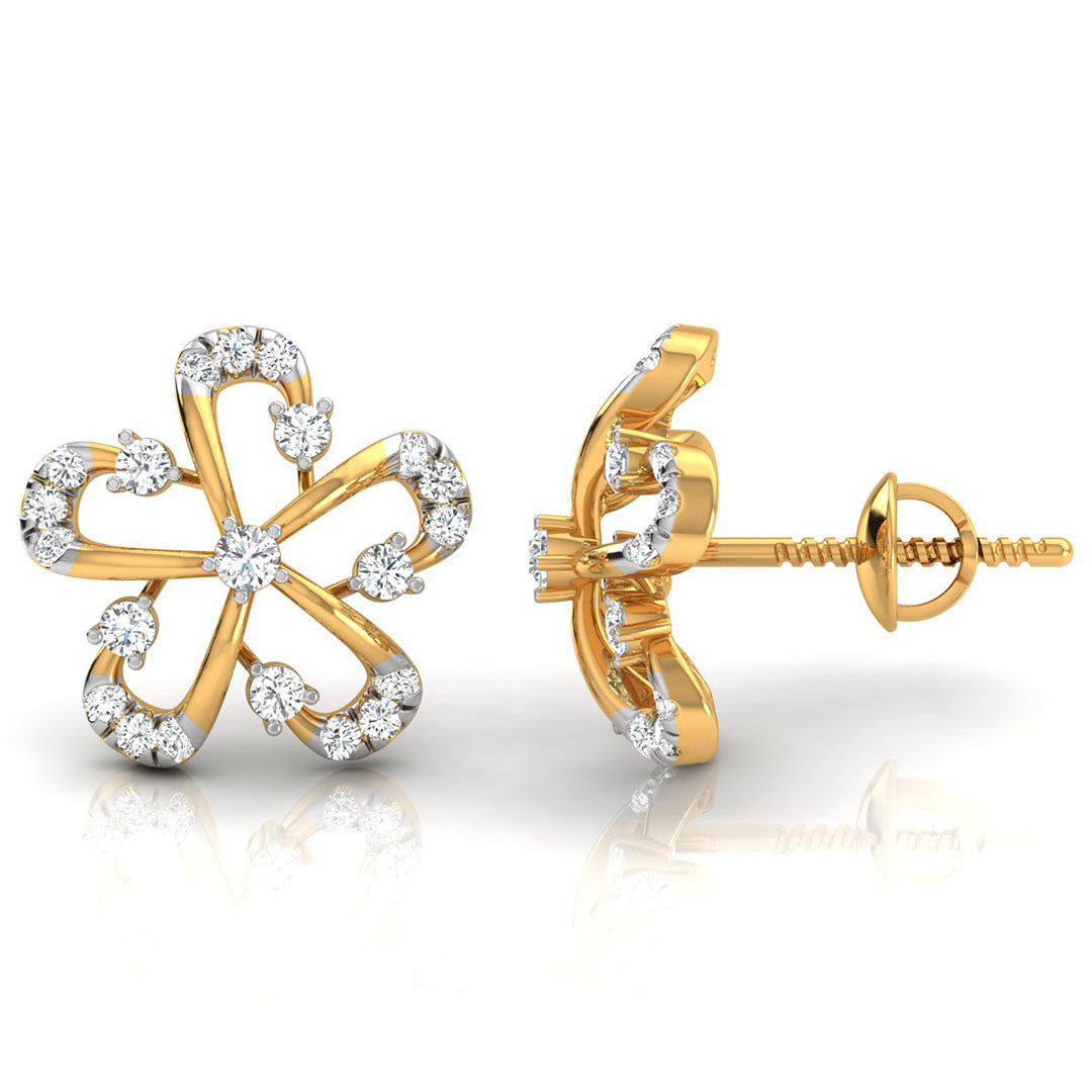 0.19Ct Flower Design Prong Set Lab-Grown Diamond Gold Stud Earrings