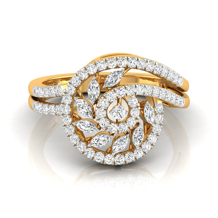 spiral marquise cut prong set diamond ring in yellow gold