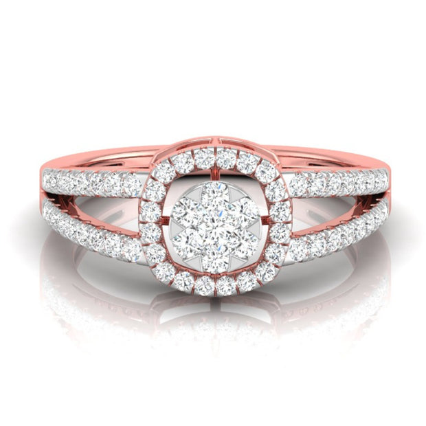 split shank round cluster diamond ring in rose gold