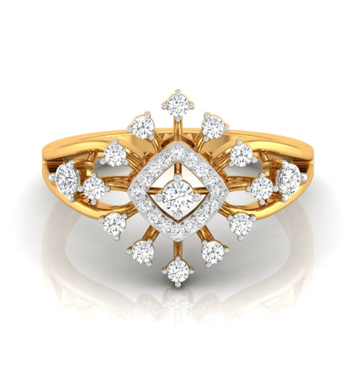 square halo prong set lab-grown diamond ring yellow gold