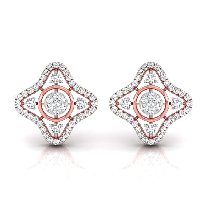  star shape round diamond stud earrings in rose gold