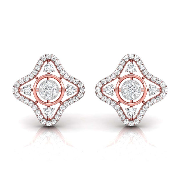  star shape round diamond stud earrings in rose gold