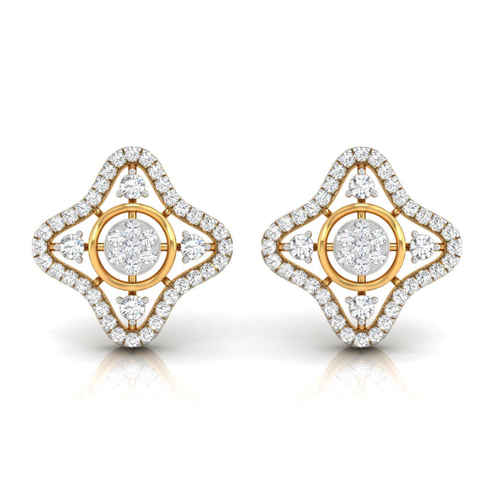 star shape round diamond stud earrings in yellow gold