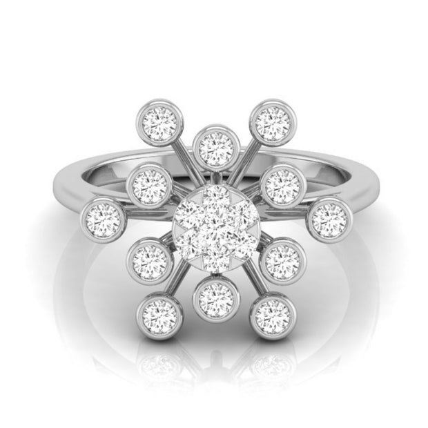 Starburst Design Round Cut Lab-Grown Diamond White Gold Ring