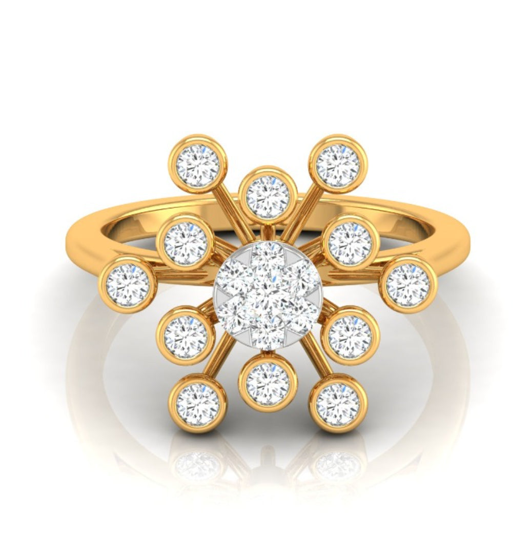 Starburst Design Round Cut Lab-Grown Diamond Yellow Gold Ring
