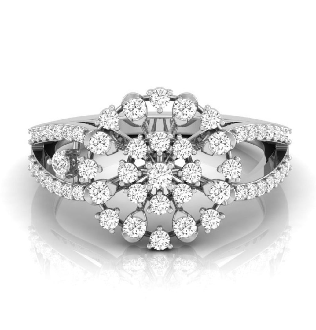 sunburst cluster lab-grown diamond ring white gold