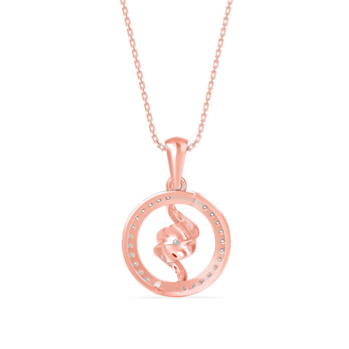swirl circular halo diamond pendant necklace in rose gold
