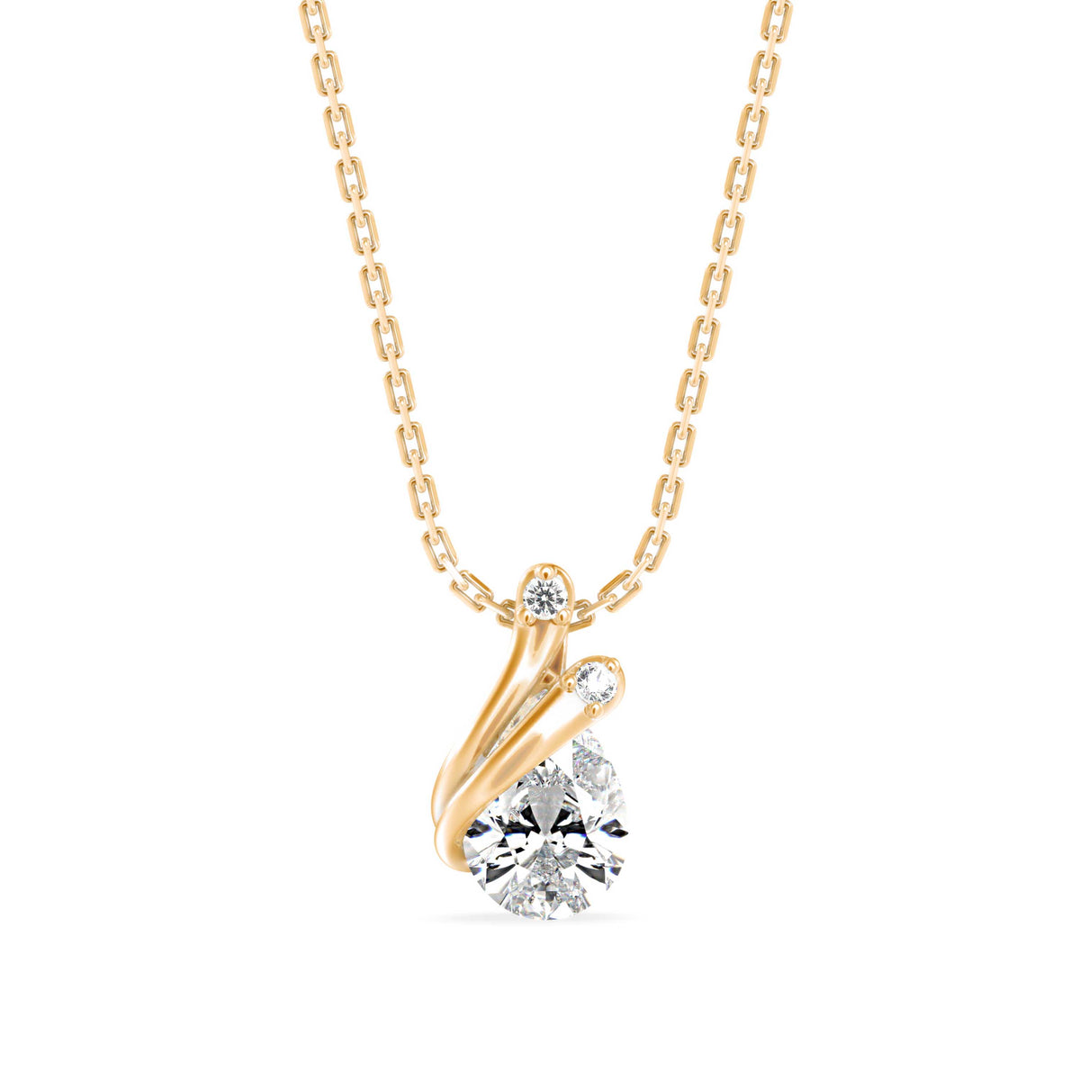 swirl pear prong lab-grown diamond pendant necklace in yellow gold