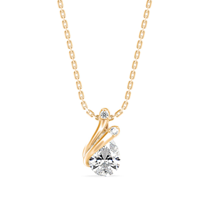 swirl pear prong lab-grown diamond pendant necklace in yellow gold