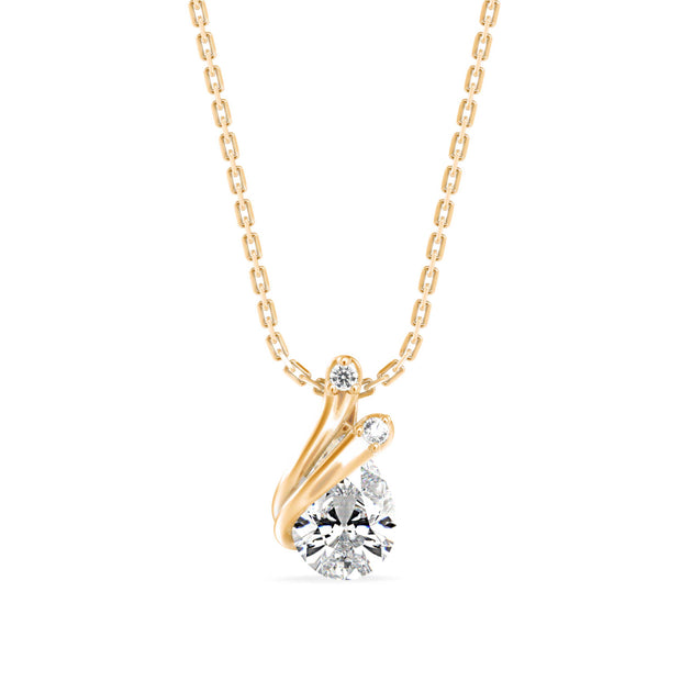swirl pear prong lab-grown diamond pendant necklace in yellow gold