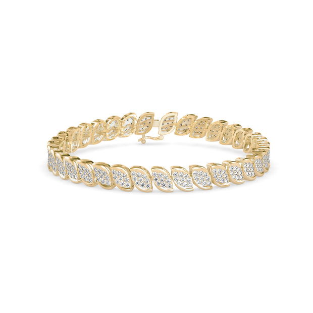 0.07Ct Leaf Motif Cluster Lab-Grown Diamond Gold Tennis Bracelet