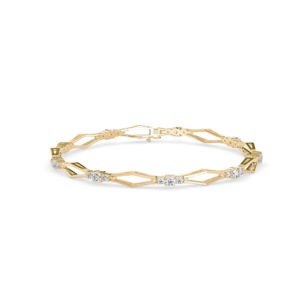 0.15Ct Geometric Links Lab-Grown Diamond Gold Chain Bracelet