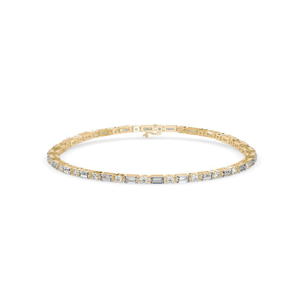0.13Ct Baguette & Round Cut Lab-Grown Diamond Gold Tennis Bracelet