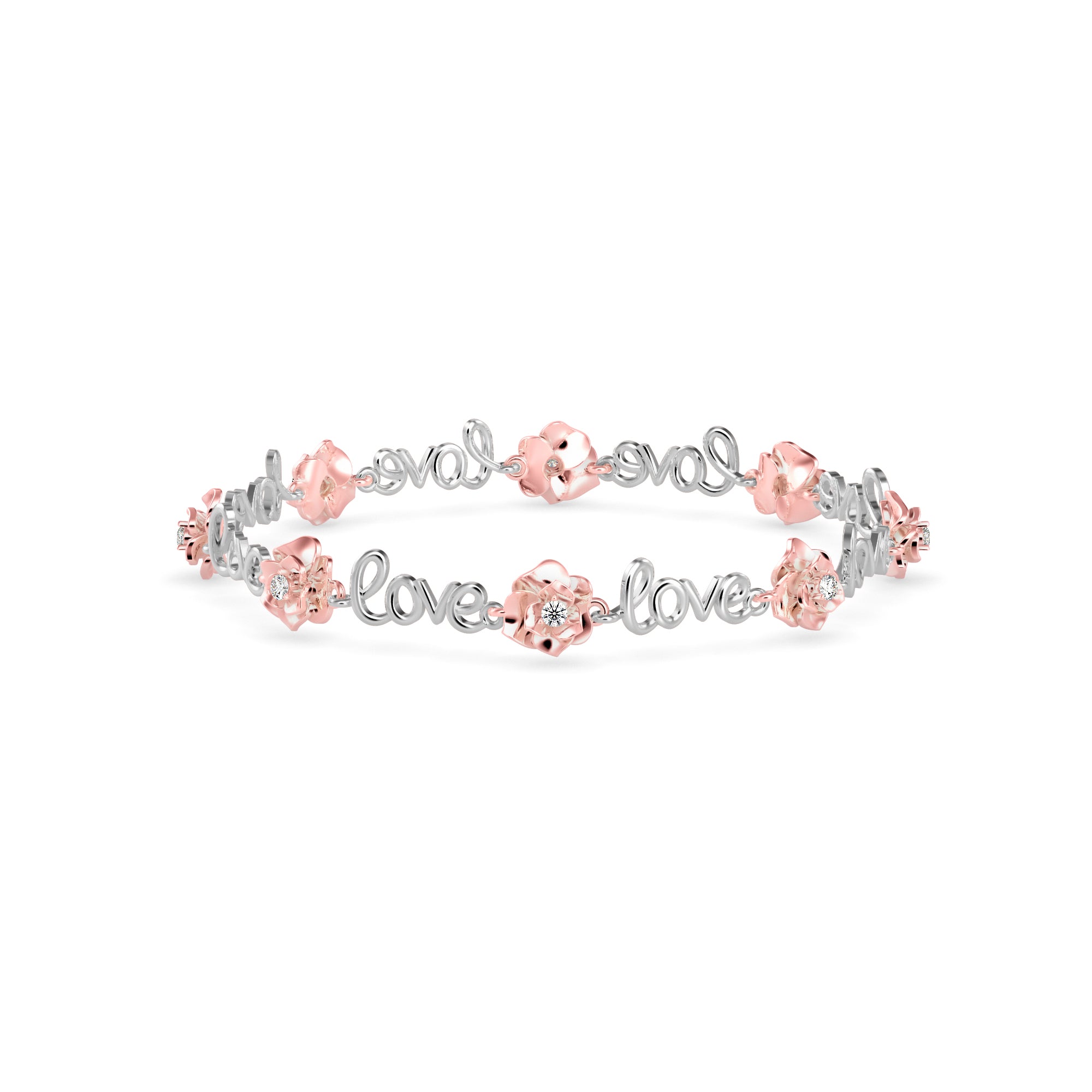 0.03Ct Two Tone 'Love' Motif Lab-Grown Diamond Gold Contemporary Bracelets