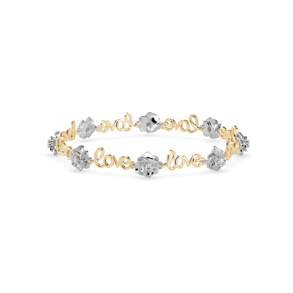 0.03Ct Two Tone 'Love' Motif Lab-Grown Diamond Gold Contemporary Bracelets