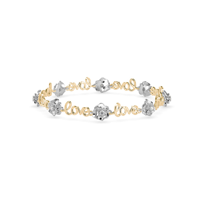 0.03Ct Two Tone 'Love' Motif Lab-Grown Diamond Gold Contemporary Bracelets