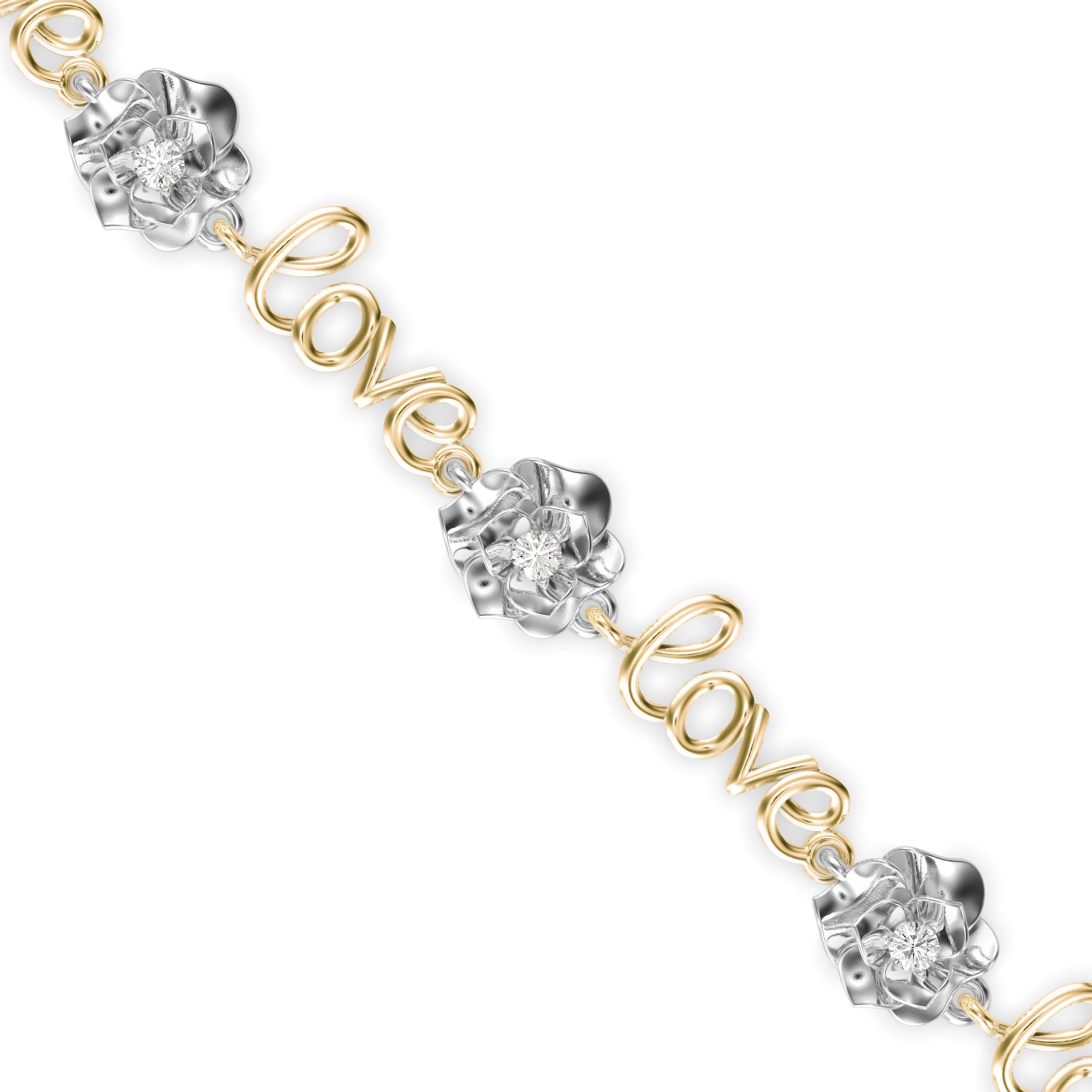 0.03Ct Two Tone 'Love' Motif Lab-Grown Diamond Gold Contemporary Bracelets