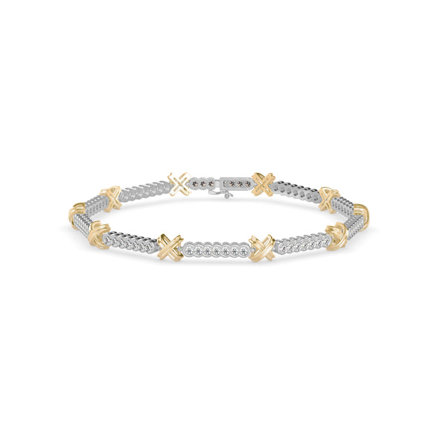 0.15Ct Cross Corset" or "X" Lab-Grown Diamond Gold Tennis Bracelets