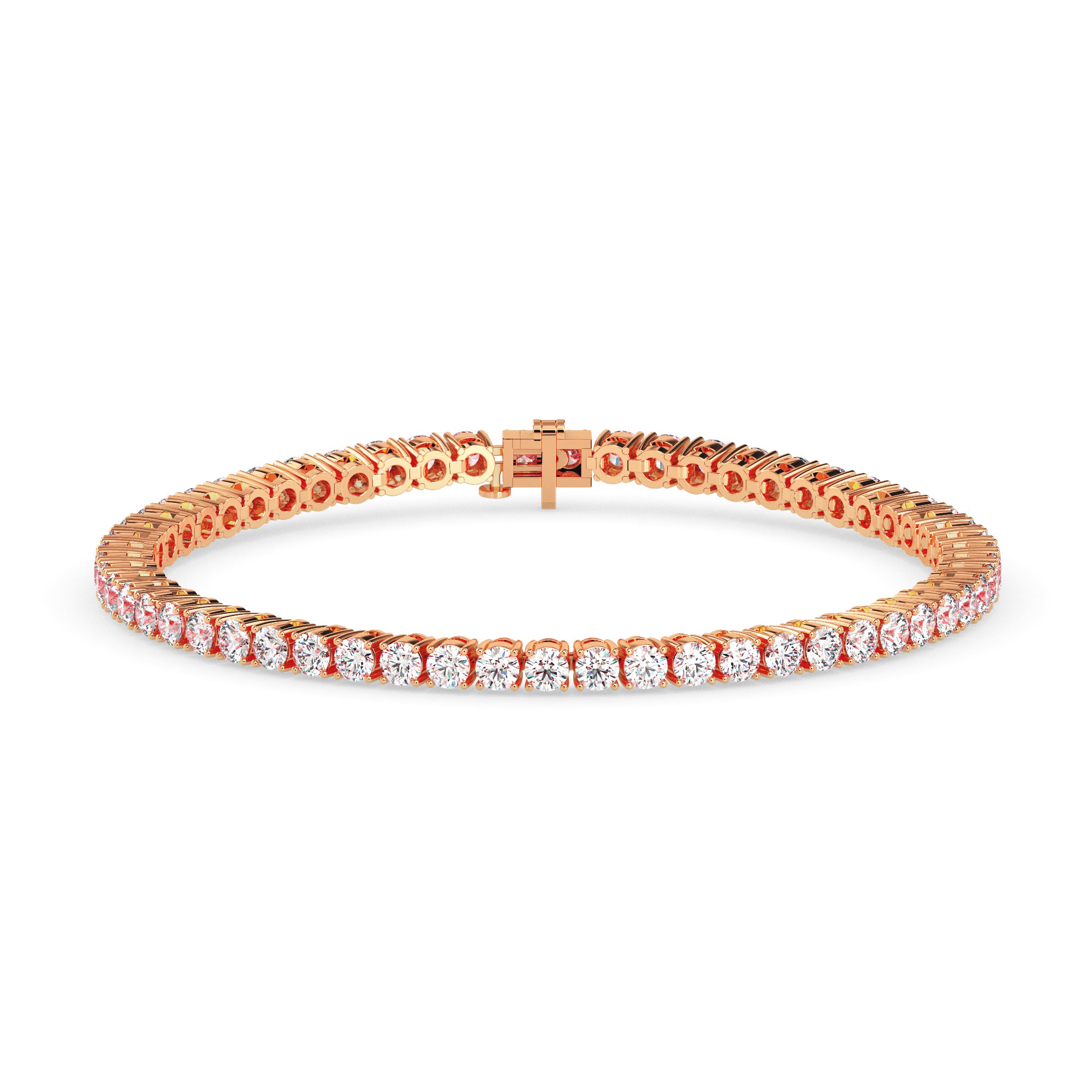 4.06Ct Round Prong Set Lab-Grown Diamond Gold Tennis Bracelets