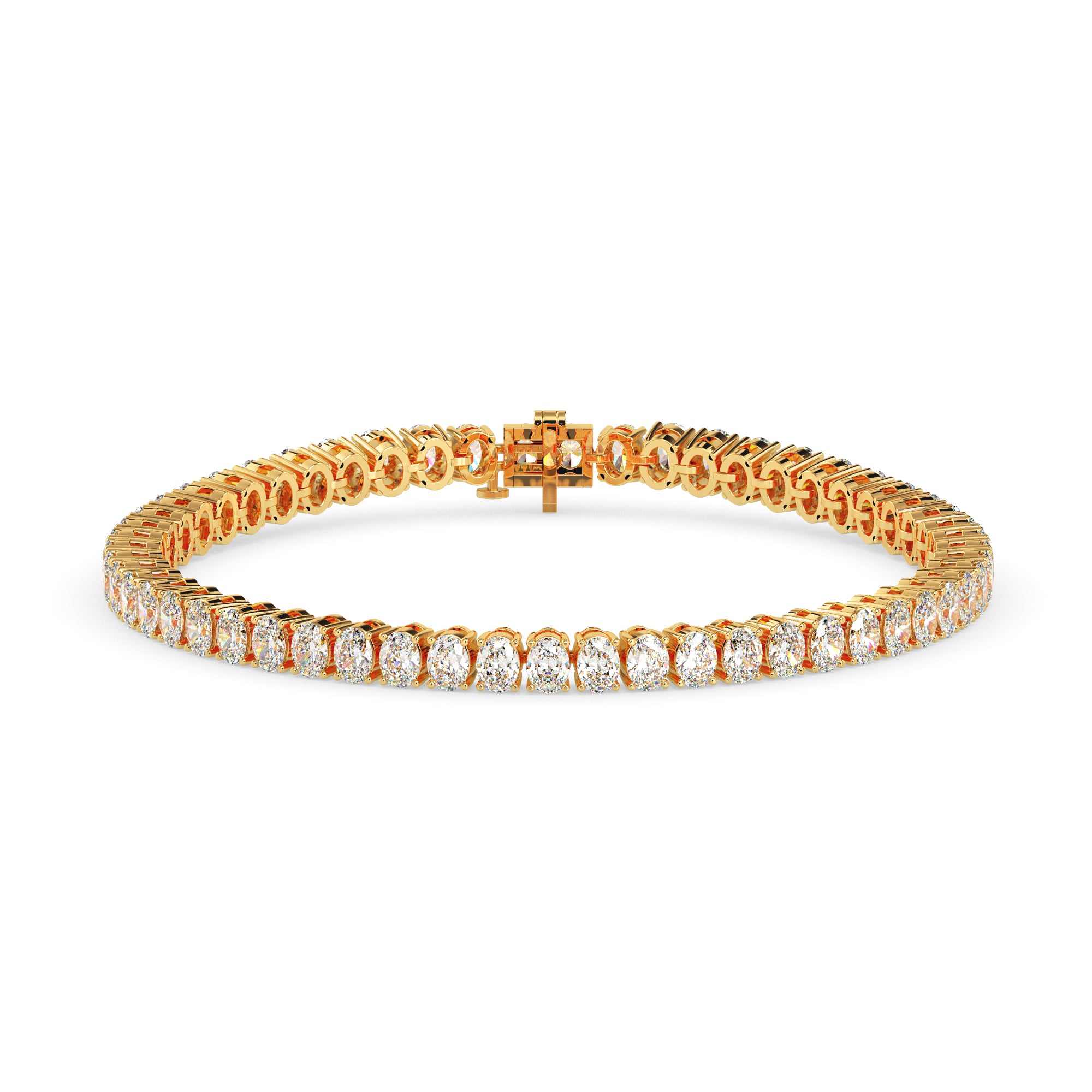 4.03Ct Oval Prong Set Lab-Grown Diamond Gold Tennis Bracelets
