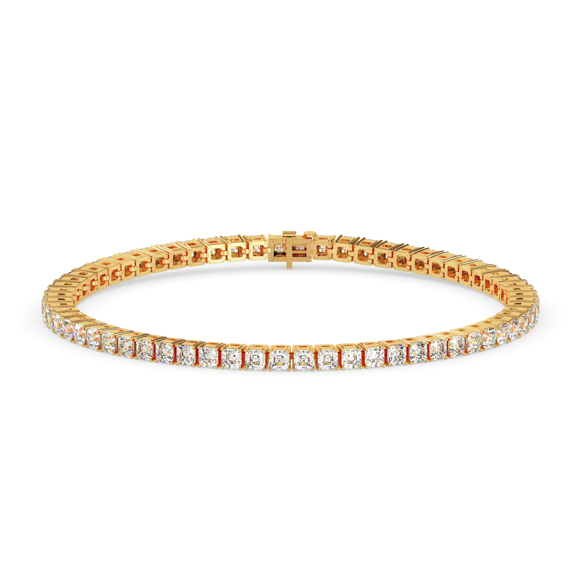 4.08Ct Square Shape Emerald Prong Set Lab-Grown Diamond Gold Tennis Bracelets