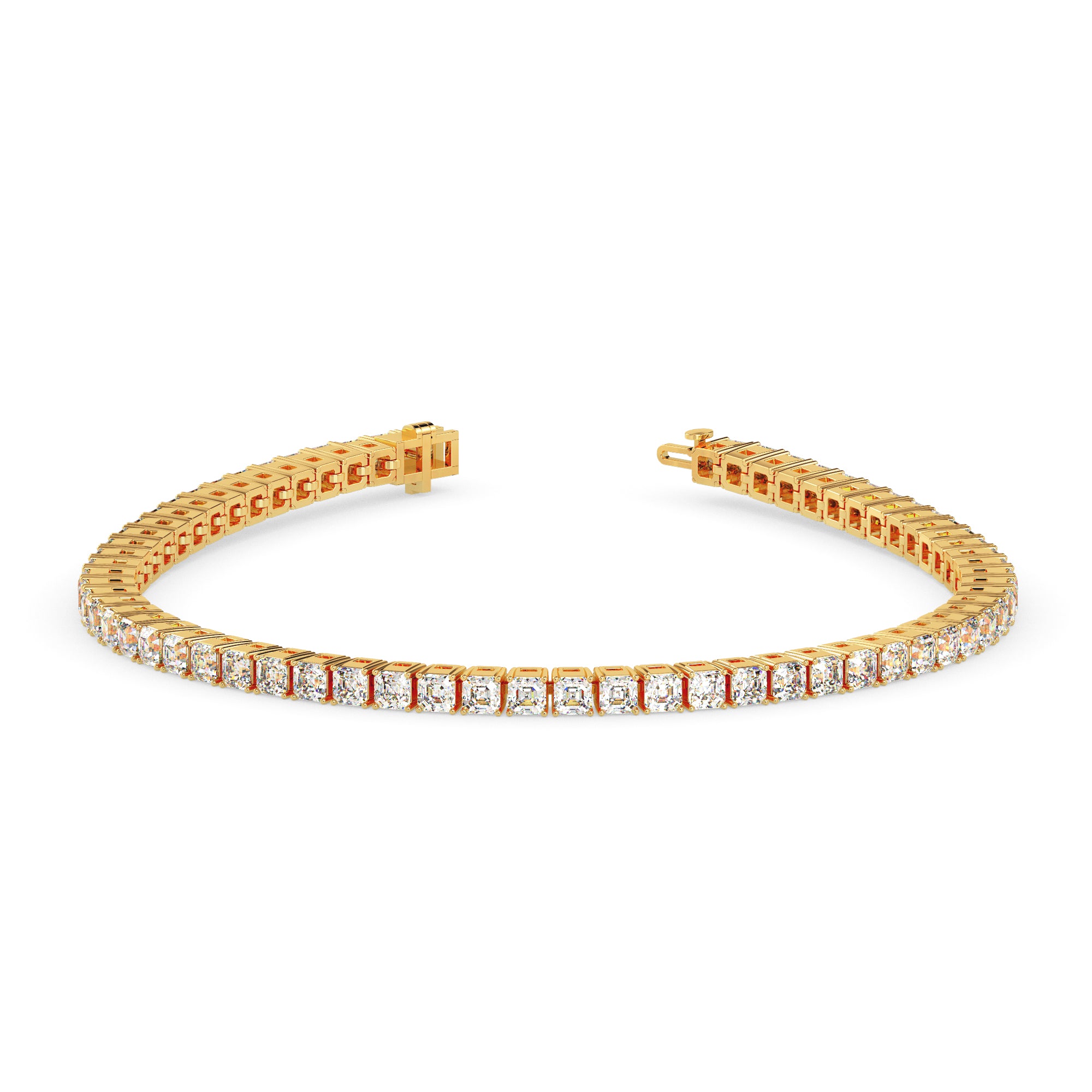 4.08Ct Square Shape Emerald Prong Set Lab-Grown Diamond Gold Tennis Bracelets