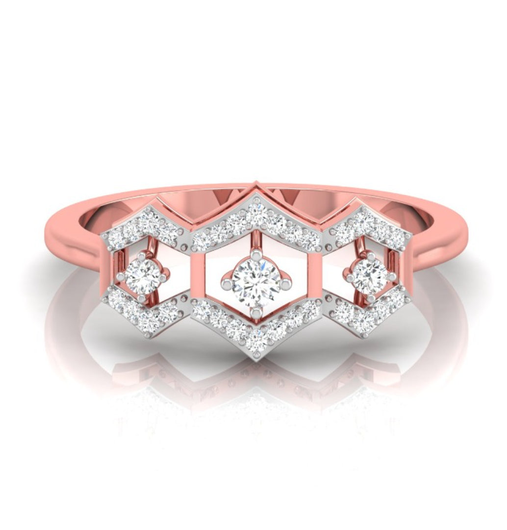 three hexagon diamond ring in rose gold