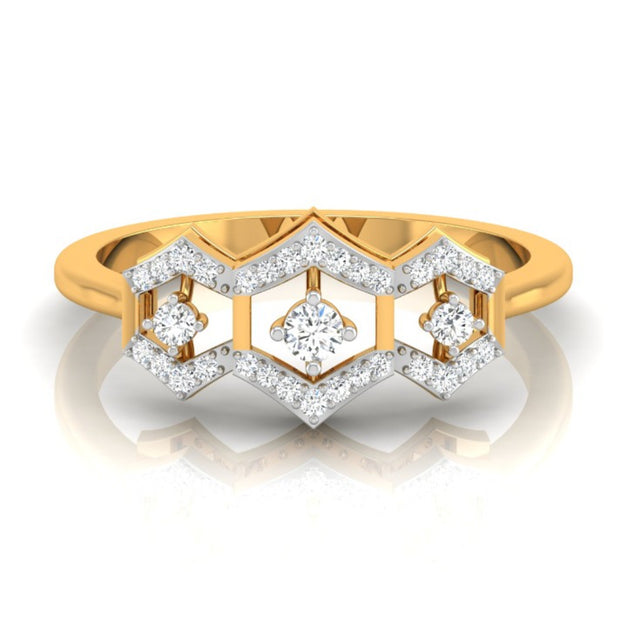 three hexagon diamond ring in yellow gold