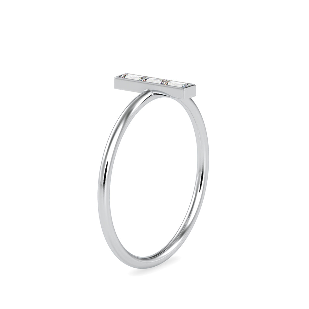 baguette cut three stone lab-grown diamond ring in white gold
