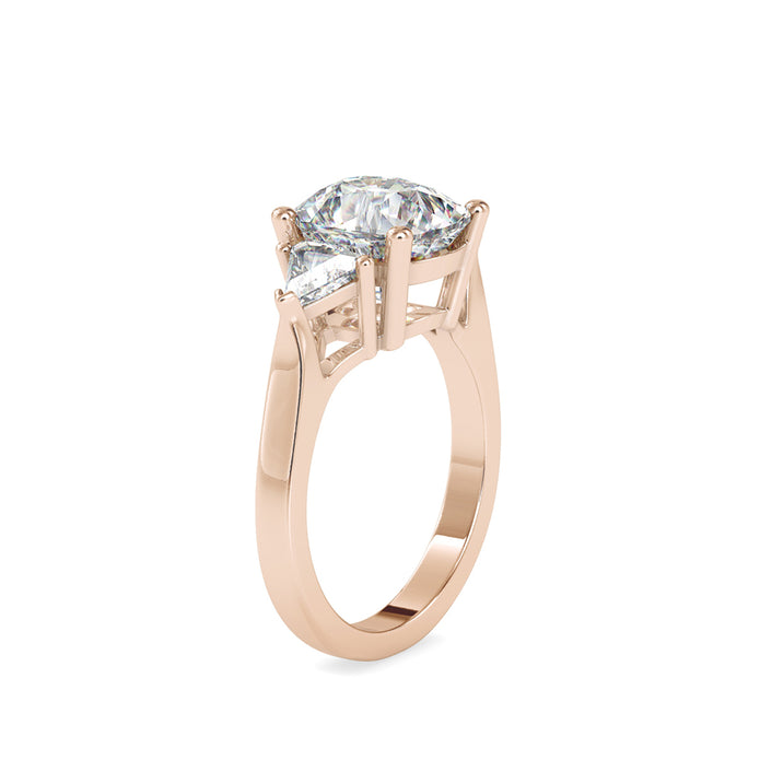 cushion three stone lab-grown diamond ring in rose gold