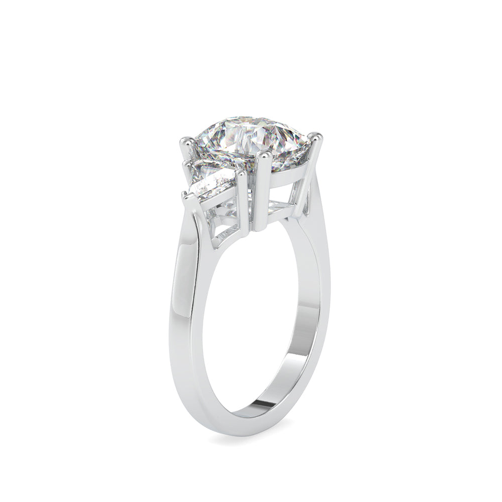 cushion three stone lab-grown diamond ring in white gold